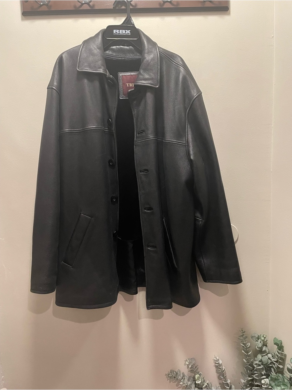 Vintage 1980’s Trek Black Leather Button-Front Men's Jacket 2XL - Picture 3 of 6